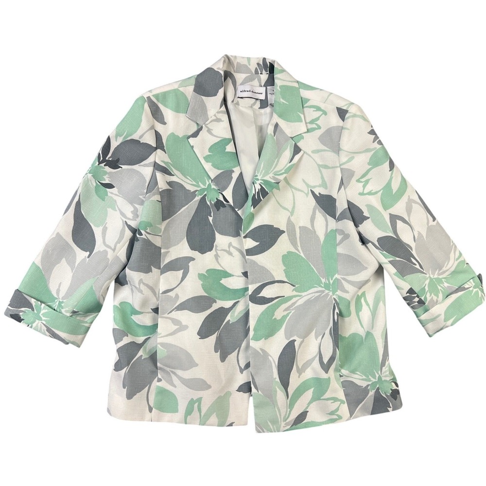 Alfred Dunner Floral Blazer Womens 16 Mint Green 3/4 Sleeve Cuffed Button Jacket - Picture 2 of 8